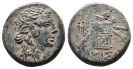 (Bronze, 7.91g 20mm)

Pontos, Amisos.

Time of Mithradates VI Eupator circa 120-63 BC, AE

Head of Dionysos right, wearing ivy wreath

Rev: AM...