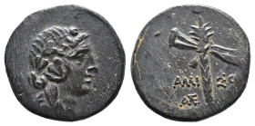 (Bronze, 3.94g 18mm)

Pontos. Amisos.

Time of Mithradates VI Eupator circa 85-65 BC.

Ivy-wreathed head of Dionysos right / AM[I]-ΣOY; thyrsos;...