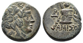 (Bronze, 8.66g 20mm)

Pontos, Amisos.

Time of Mithradates VI Eupator circa 120-63 BC, AE

Head of Dionysos right, wearing ivy wreath

Rev: AM...