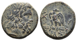 (Bronze, 8.00g 20mm)

PONTOS. Amisos.

Time of Mithradates VI Eupator, circa 100-85 BC. AE

Laureate head of Zeus to right.

Rev. AMIΣOY Eagle...