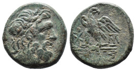 (Bronze, 7.32g 20mm)

PONTOS, Amisos.

Time of Mithradates VI Eupator,

Circa 100-85 BC. AE

Laureate head of Zeus to right.

Rev. AMIΣOY Ea...