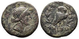 (Bronze, 6.87g 22mm)

Amisos (BC 85-65) AE

Head of Artemis right / Owl in wreath, ΑΜΙΣΟΥ below.