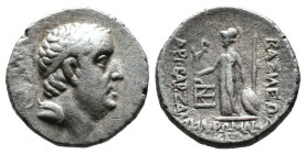 (Silver, 3.50g 17mm)

Kings of Cappadocia.

Ariobarzanes I. Philoromaios (96-63 BC)

AR Drachm dated year 14 (85 BC).

Obv. Diademed head righ...