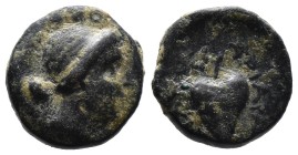 (Bronze, 1.85g 11mm)

KINGS OF CAPPADOCIA.

Ariarathes III (230 - 220 BC) AE

Obv: Head of Tyche right, wearing mural crown.

Rev: ΒΑΣΙΛΕΩΣ ΑΡ...