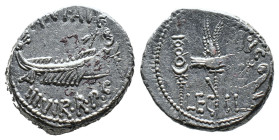 (Silver, 3.68g 16mm)

Marcus Antonius (+30 BC)

AR Denarius Patrae (?) 32-31 BC.