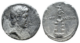 (Silver, 3.44g 19mm)

Octavian denarius. Rome, 36-30 BC.

Head of Octavian as Apollo right, wearing laurel wreath without ties / IMP CAESAR,