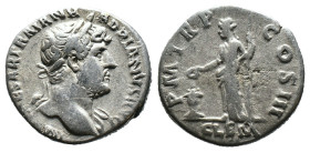(Silver, 3.17g 17mm)

Hadrianus (117 - 138 n. Chr.)

Denar. 124 n. Chr. Rom.

Vs: IMP CAESAR TRAIAN HADRIANVS AVG.

Rs: P M TR P COS III / CLE...