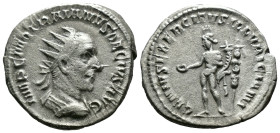 (Silver, 4.30g 22mm)

Trajan Decius (AD 249-251). AR antoninianus. Roma.

Radiate, cuirassed bust of Trajan Decius right, seen from behind

Rev....