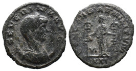 (Bronze, 3.43g 22mm)

Severina AD 270-275. Siscia
Antoninian Æ
SEVERINA AVG, Draped bust of Severina to right, wearing stephane and set on crescen...