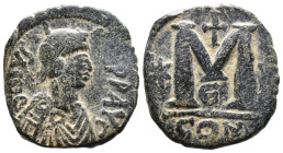 (Bronze, 16.65g 30mm)

BYZANTINE EMPIRE. Justin I, 518-527 AD. AE Follis