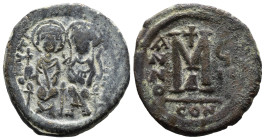 (Bronze, 13.55g 30mm)

BYZANTINE EMPIRE. Justin II, with Sophia. 565-578. Æ follis.