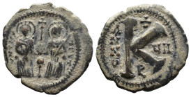 (Bronze, 6.33g 26mm)

BYZANTINE EMPIRE. Justin II, with Sophia. 565-578. Æ Half follis.