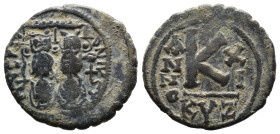 (Bronze, 6.13g 24mm)

BYZANTINE EMPIRE. Justin II, with Sophia. 565-578. Æ Half follis.