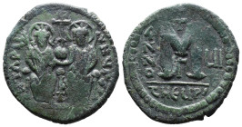 (Bronze, 14.17g 30mm)

BYZANTINE EMPIRE. Justin II, with Sophia. 565-578. Æ follis.