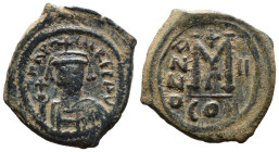 (Bronze, 11.82g 31mm)

Byzantine Maurice Tiberius (582-602 AD) Constantinople AE Follis