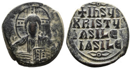 (Bronze, 9.81g 27mm) Basil II, Anonymous . Follis;Constantinople, Under Basil II, c. 976-1030/5 AE, Follis,