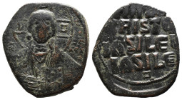 (Bronze, 9.85g 27mm)

Basil II, Anonymous A2. Follis; Constantinople, Under Basil II, c. 976-1030/5 AD, Follis,