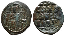 (Bronze, 8.68g 27mm)

Anonymous Folles. Class D. Time of CONSTANTINE IX, 1042-1055 AD. AE, Follis. Constantinople.
