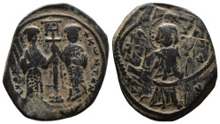 (Bronze, 9.99g 30mm)

BYZANTINE EMPIRE.

CONSTANTINE X Ducas (1059-1067) with Eudocia AE Follis