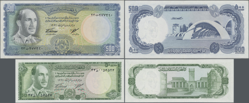 Afghanistan: Da Afghanistan Bank, pair with 50 and 500 Afghanis SH1346 (1967), P...