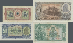 Albania: Banka e Shtetit Shqiptar, lot with 10 banknotes, 1949 and 1957 series, with 10 (VF), 50 (UNC), 100 (XF+/aUNC), 500 (aUNC/UNC) and 1.000 Leke ...