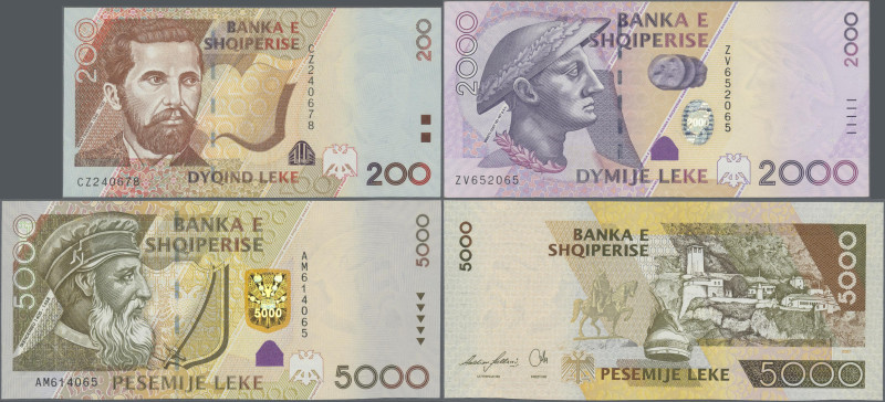 Albania: Banka e Shqiperise, lot with 200, 2.000 (Replacement) and 5.000 Leke 20...