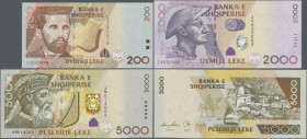 Albania: Banka e Shqiperise, lot with 200, 2.000 (Replacement) and 5.000 Leke 2007, P.71a, 74ar and 75a in UNC condition. (3 pcs.)
 [differenzbesteue...