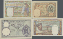 Algeria: Banque de l'Algérie, very nice lot with 6 banknotes, 1926-1945 series, comprising 5 Francs 1926 (P.77, VF+ with pinholes), 20 Francs 1928 (P....