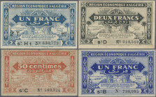 Algeria: Trésorerie - Région Économique d'Algérie, lot with 4 banknotes L.1944 series, with 50 Centimes, series C (P.97a, F-), 1 Franc, series B (P.98...