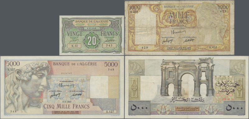 Algeria: Banque de l'Algérie, lot with 3 banknotes, 1947-48 series, with 20 Fran...