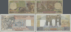 Algeria: Banque de l'Algérie et de la Tunisie, pair with 500 Francs 1951 (P.106, F-, toned paper and minor margin split) and 5.000 Francs 1950 (P.109,...