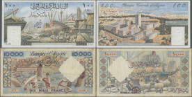 Algeria: Pair with 10.000 Francs Banque de l'Algérie et de la Tunisie 1956 (P.110, F/F- with margin split and small tears) and 100 Dinars Banque Centr...