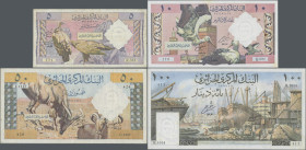Algeria: Banque Centrale d'Algérie, complete series of the first Dinar issue 1964, with 5 Dinars (P.122, F/F-), 10 Dinars (P.123, XF, unfolded with a ...