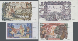 Algeria: Banque Centrale d'Algérie, lot with 4 banknotes 1970 series with 5 Dinars (P.126, UNC), 10 Dinars (P.127b, UNC), 100 Dinars (P.128b, UNC with...