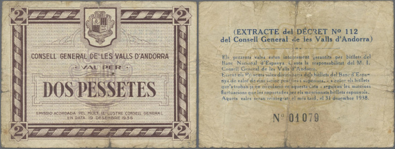 Andorra: Consell General de les Valls d'Andorra, 2 Pessetes 19.12.1936, P.7, mar...