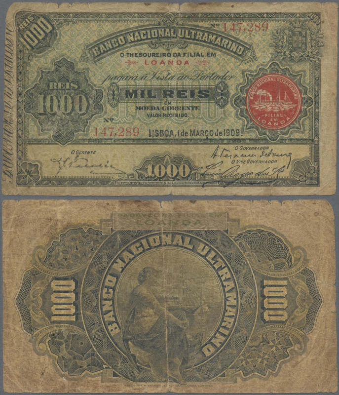 Angola: Banco Nacional Ultramarino – LOANDA, 1.000 Reis 1909, P.27, margin split...