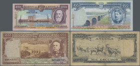 Angola: Banco de Angola, series 1956, lot with 3 banknotes, 20 Escudos (P.87, VF+/XF, graffiti and remnants of tape on back), 100 Escudos (P.89, aUNC/...
