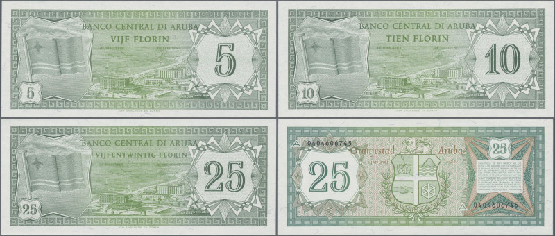 Aruba: Banco Central di Aruba, set with 5, 10 and 25 Florin 1986, P.1-3 in UNC c...