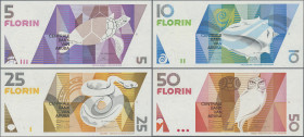 Aruba: Centrale Bank van Aruba, very nice lot with 7 banknotes, 1990-2003 series, with 5, 10, 25 and 50 Florin 1990 (P.6-9, UNC), 10 Florin 1993 (P.11...