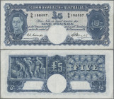 Australia: Commonwealth Bank of Australia, 5 Pounds ND(1939-52) with signatures: Coombs & Watt, P.27c, very nice with a few rusty spots, obviously cle...