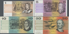 Australia: Reserve Bank of Australia, lot with 13 banknotes, 1974-1994 series, comprising 3x 1 Dollar with signatures: Knight & Wheeler (P.42b1, XF), ...