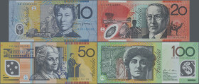 Australia: Reserve Bank of Australia, set with 5 polymer banknotes, 2008 series, with 5, 10, 20, 50 and 100 Dollars, P.57f, 58e, 59f, 60f, 61a in UNC ...