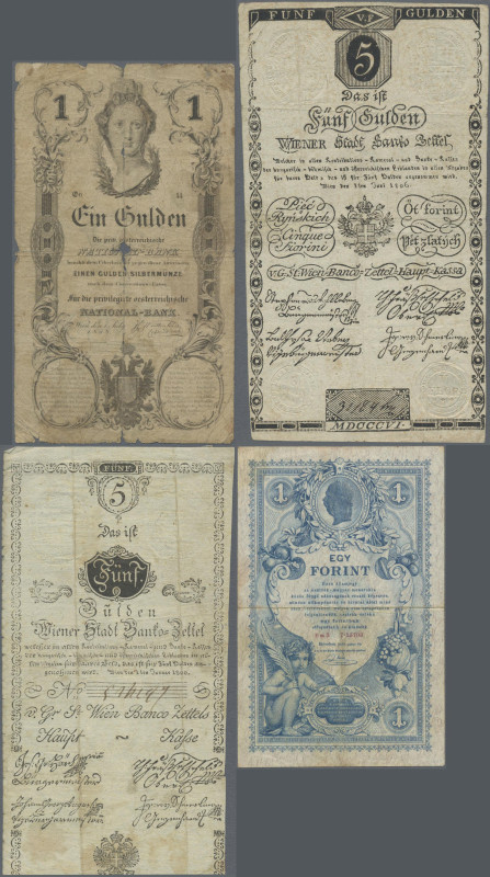 Austria: Lot with 7 banknotes, 1800-1888 series, including for the Gemeinde Stad...