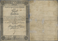 Austria: Privilegirte Vereinigte Einlösungs- und Tilgungs-Deputation 5 Gulden Anticipations-Schein 16.04.1813, P.A51 with a few small repaired tears, ...