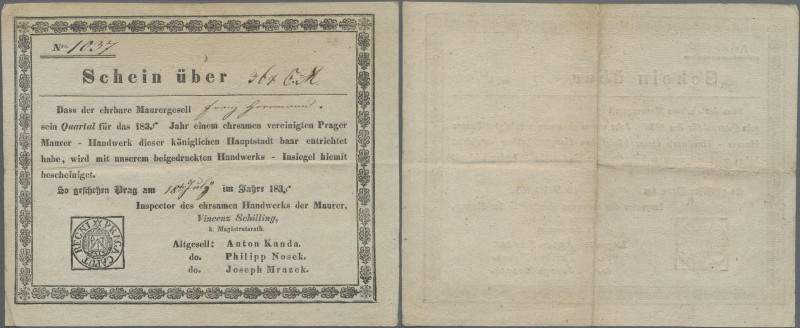 Austria: Prag, Inspector des ehrsamen Handwerks der Maurer, Quittung / Schein Nr...