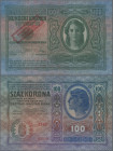 Austria: Oesterreichisch-Ungarische Bank, 100 Kronen 1912 (1920) with additional overprint ”Ausgegeben nach dem 4. Oktober 1920”, P.47 in UNC conditio...