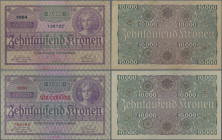 Austria: Oesterreichische Nationalbank, pair with 10.000 Kronen 1924 (P.85, aUNC) and 1 Schilling overprint on 10.000 Kronen 1924 (P.87, aUNC/UNC). (2...