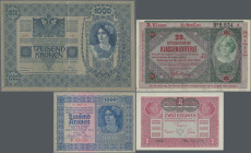Austria: Oesterreichisch-Ungarische Bank, lot with 25 banknotes, comprising 1.000 Kronen 1902 with Hungarian text on back (P.8a, VF), 10 Kronen 1904 (...