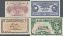 Austria: Alliierte Militärbehörde 1944-1945, set with 12 banknotes, comprising 50 Groschen (P.102b, VF/VF+), 2x 1 Schilling (P.103a,b, XF, VF+), 2x 2 ...