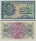 Austria: Alliierte Militärbehörde 1.000 Schilling 1944, P.111, very popular banknote in nice condition, vertical center fold and tiny dint lower left ...